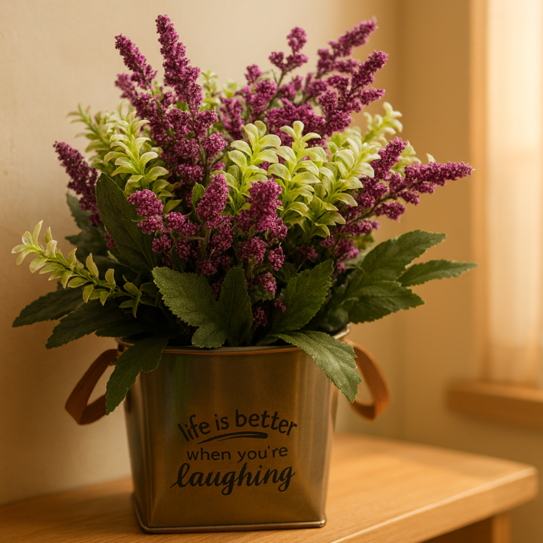 Maceta Decorativa de Plástico con Lavanda Artificial – Estilo Rústico y Natural para el Hogar