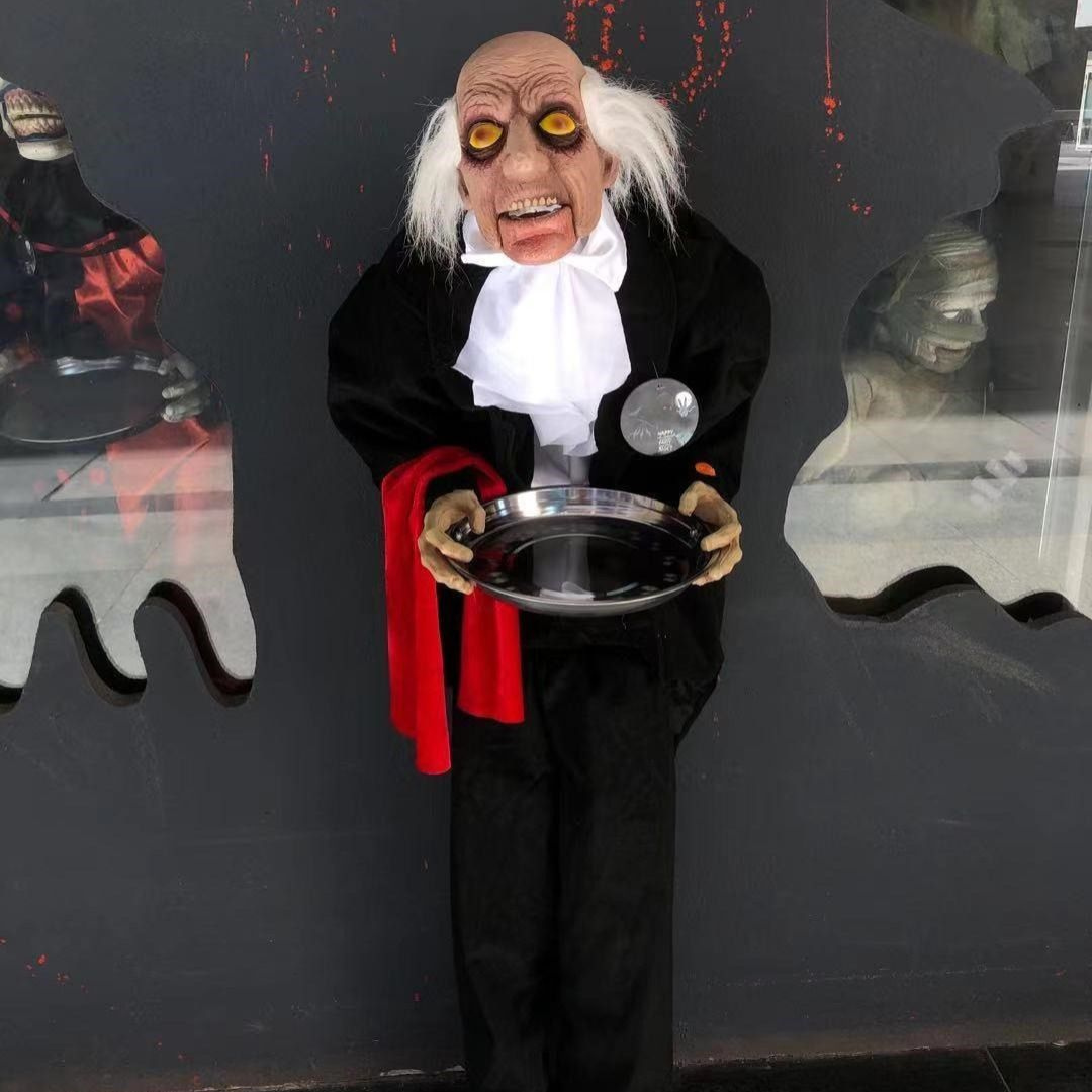 Mayordomo Fantasma con Bandeja – Figura Decorativa de Halloween Estilo Clásico