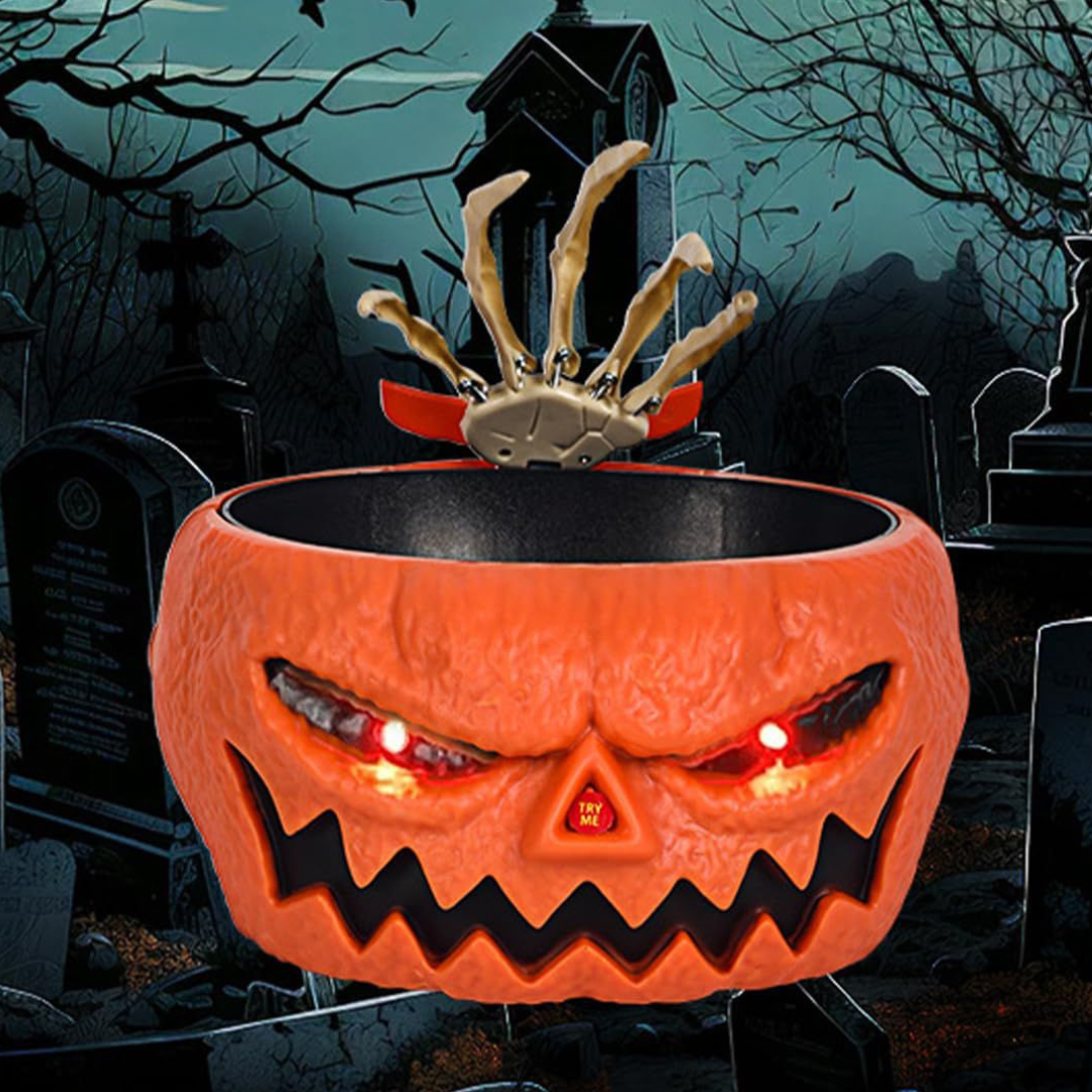 Bandeja de Calabaza con Manos Fantasmales – Decoración de Halloween para Dulces o Frutas
