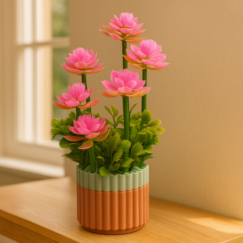 Maceta Decorativa de Plástico con Rosas Artificiales – Arreglo Floral Elegante para el Hogar u Oficina