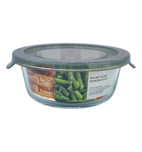 Contenedor Hermético Redondo de Vidrio 370 ml 13×5 cm