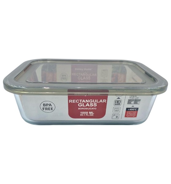 Contenedor Hermético Rectangular de Vidrio 1000 ml 20x15x6 cm
