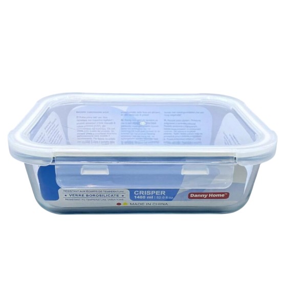 Contenedor Hermético Rectangular de Vidrio 1000 ml 20x15x6 cm con Tapa