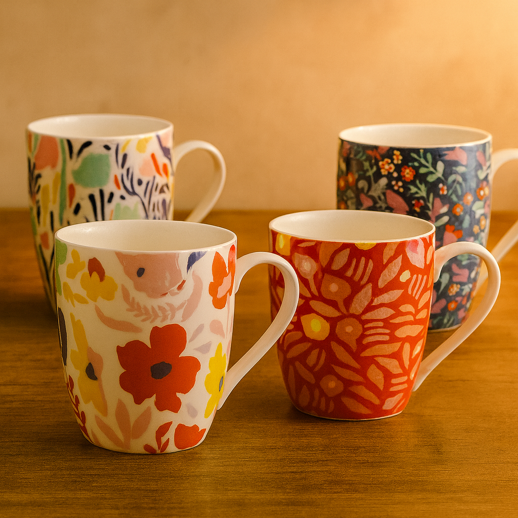 Set de 4 Mugs de Porcelana 8×11 cm – Vajilla de Cocina
