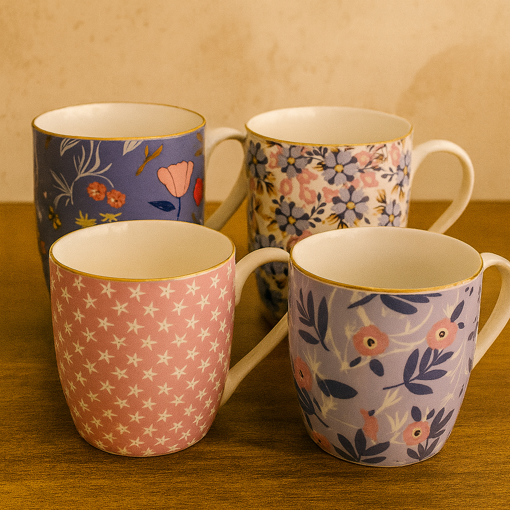 Set de 4 Mugs de Porcelana 8×11 cm -Vajilla Moderna