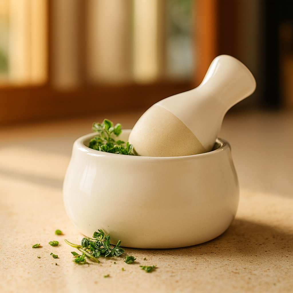 Mortero y Mazo de Porcelana 8×4 cm – Molcajete Pequeño para Especias y Hierbas