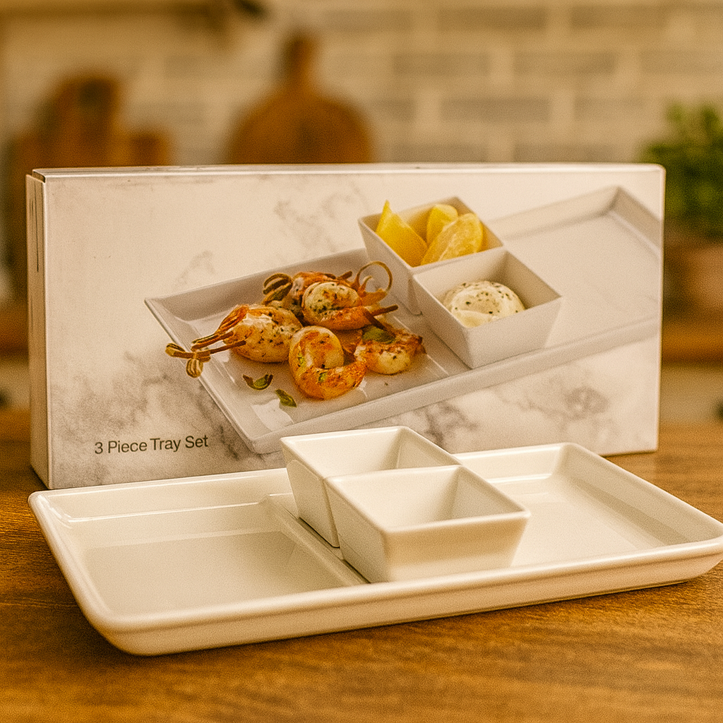 Set de 3 Piezas Plato y Potes para Aperitivos 36x18x2 cm Vajilla de Cocina