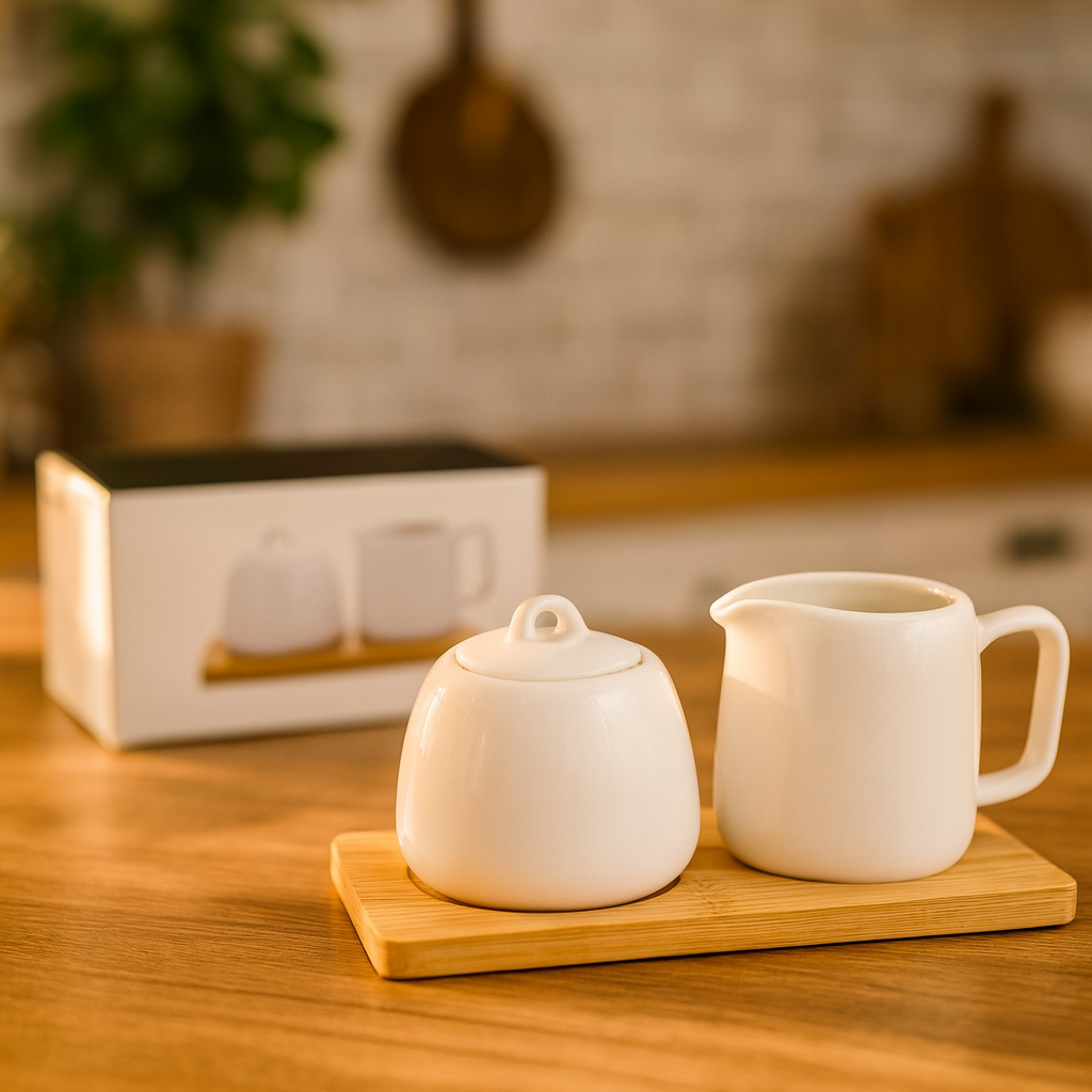 Set de Servicio para Azúcar y Leche 220 ml con Pote de Azúcar 9×9 cm Cerámica