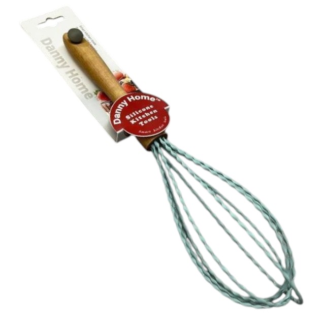 Batidor Especial 30 cm – Silicona Celeste con Mango de Madera para Repostería y Cocina