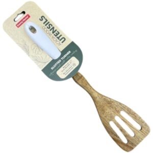 Espátula Ranurada de Madera 30 cm con Mango Blanco – Utensilio de Cocina Antiadherente