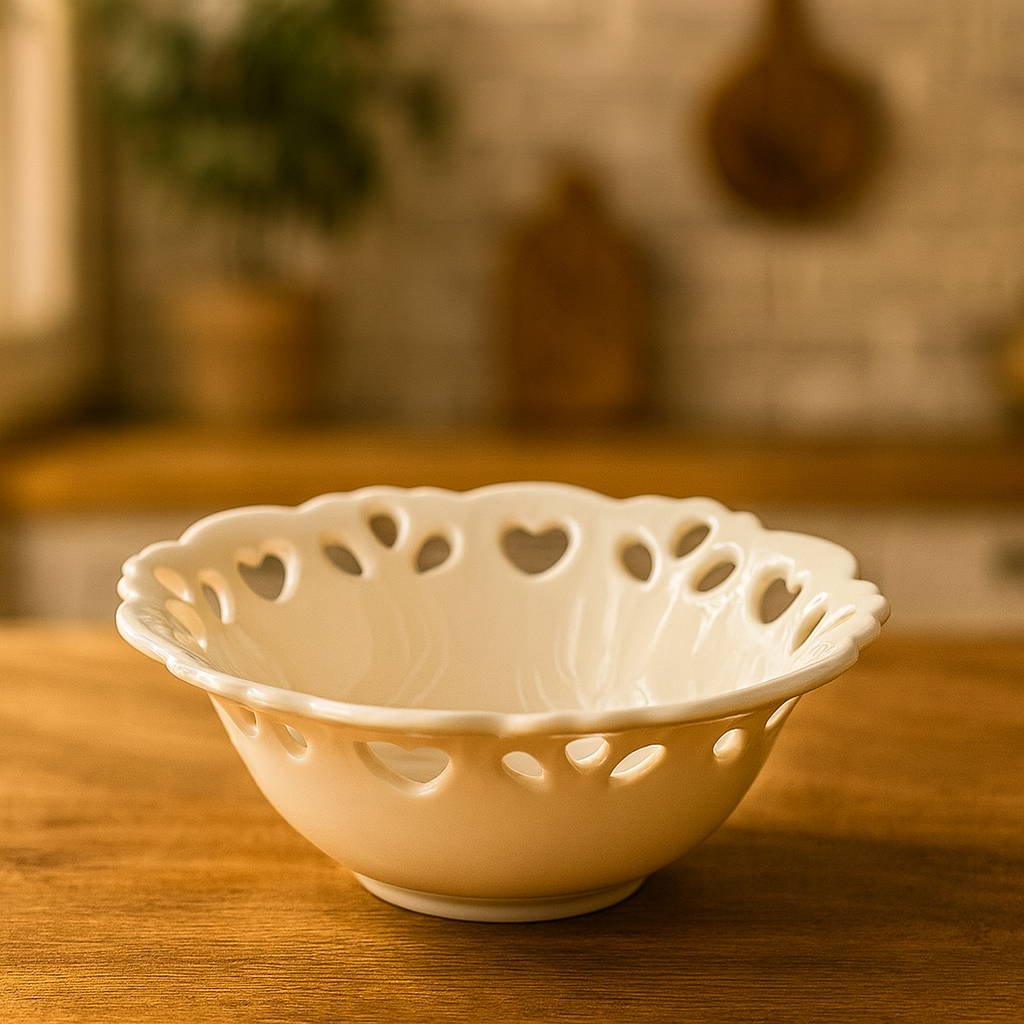 Bowl de Cerámica Decorado con Corazones 23×8 cm Vajilla de Cocina