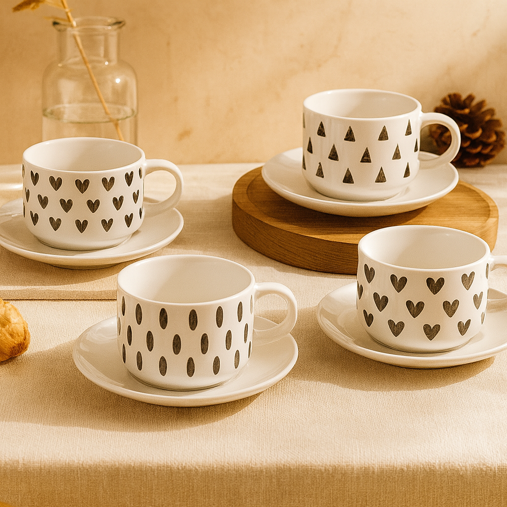 Set de 6 Tazas de Té con Platos de Porcelana 270 ml- Vajilla Elegante
