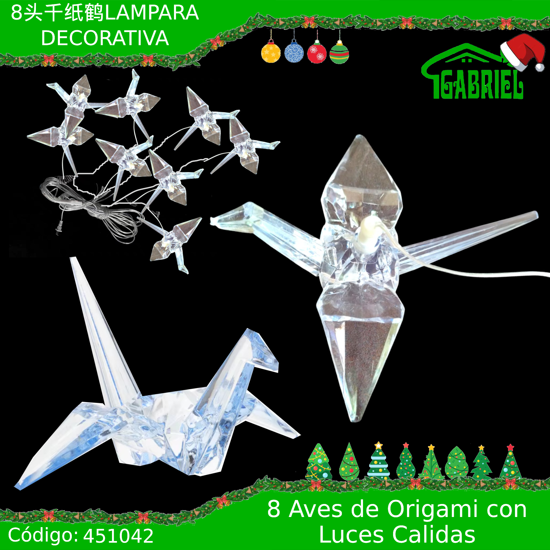 Luces en Forma de Ave Origami, 8 Luces de 20 cm Luz Calida