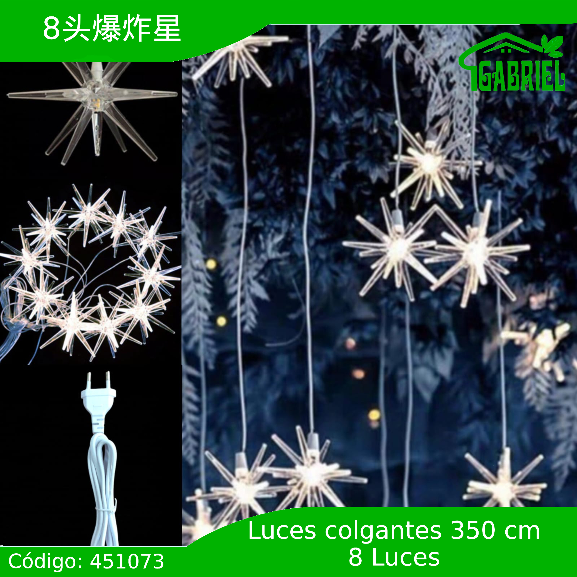 Luces en Forma de Copos, 8 Luces de 350×20 cm Luz Calida