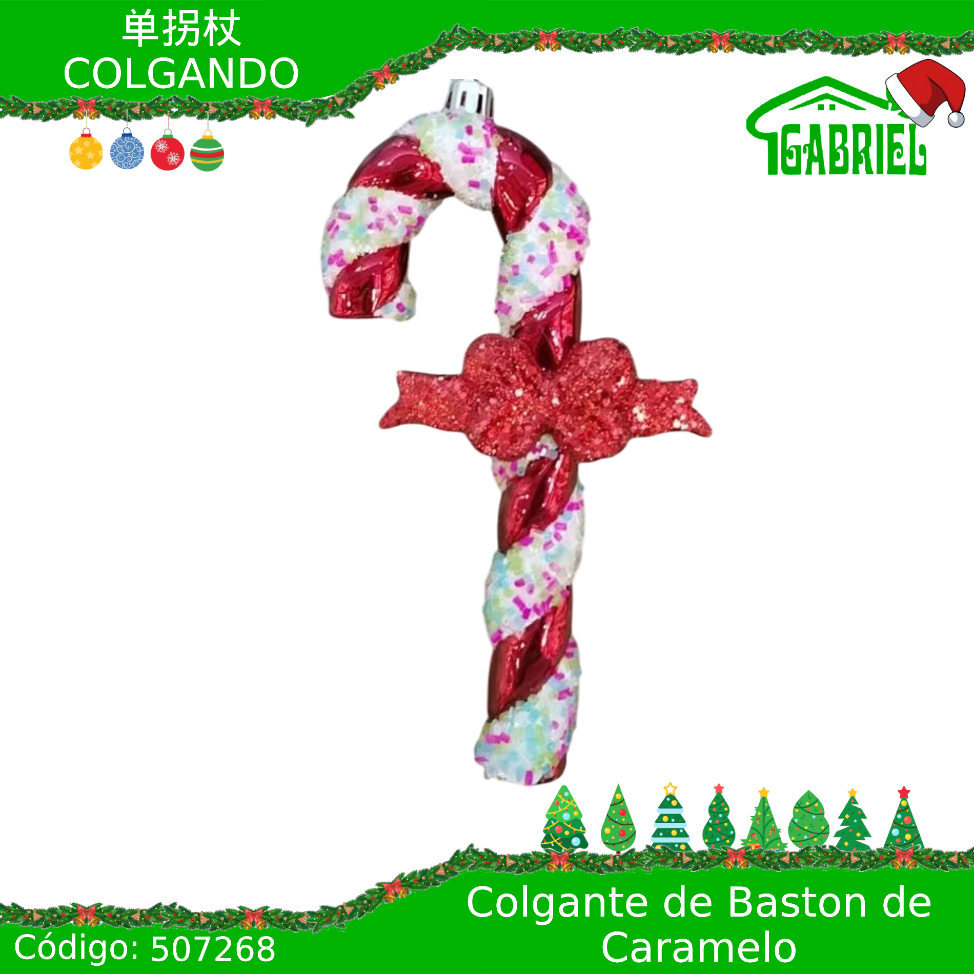 Colgante para Árbol de Navidad – Bastón de Caramelo