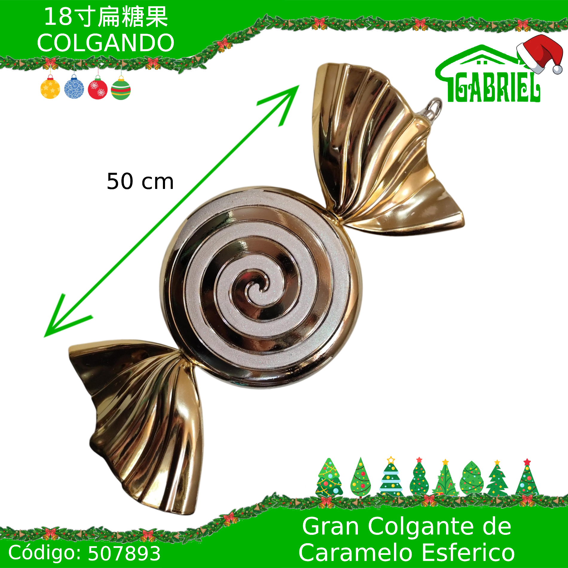 Colgante para Árbol de Navidad – Caramelo 50 cm