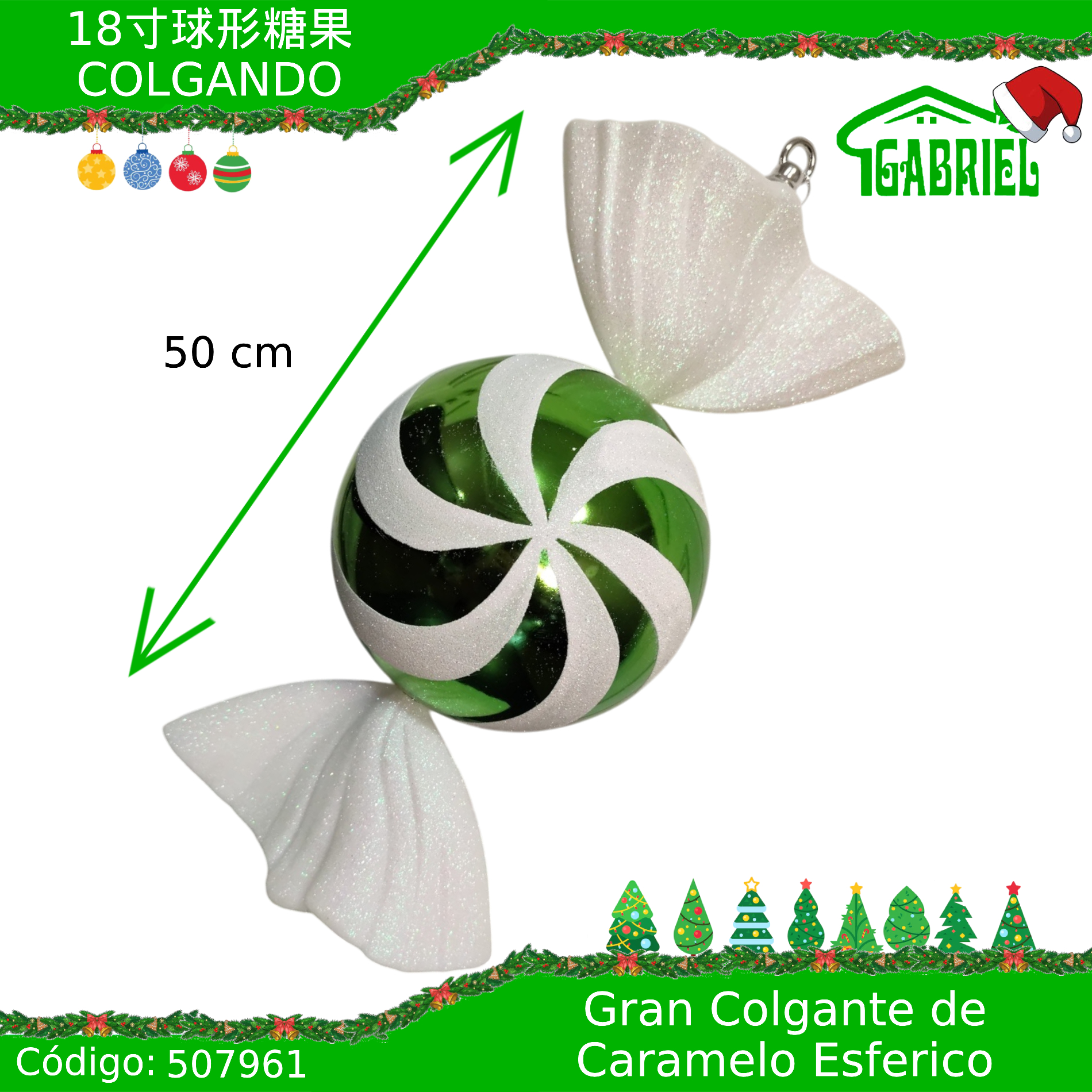 Colgante para Árbol de Navidad – Caramelo 50 cm