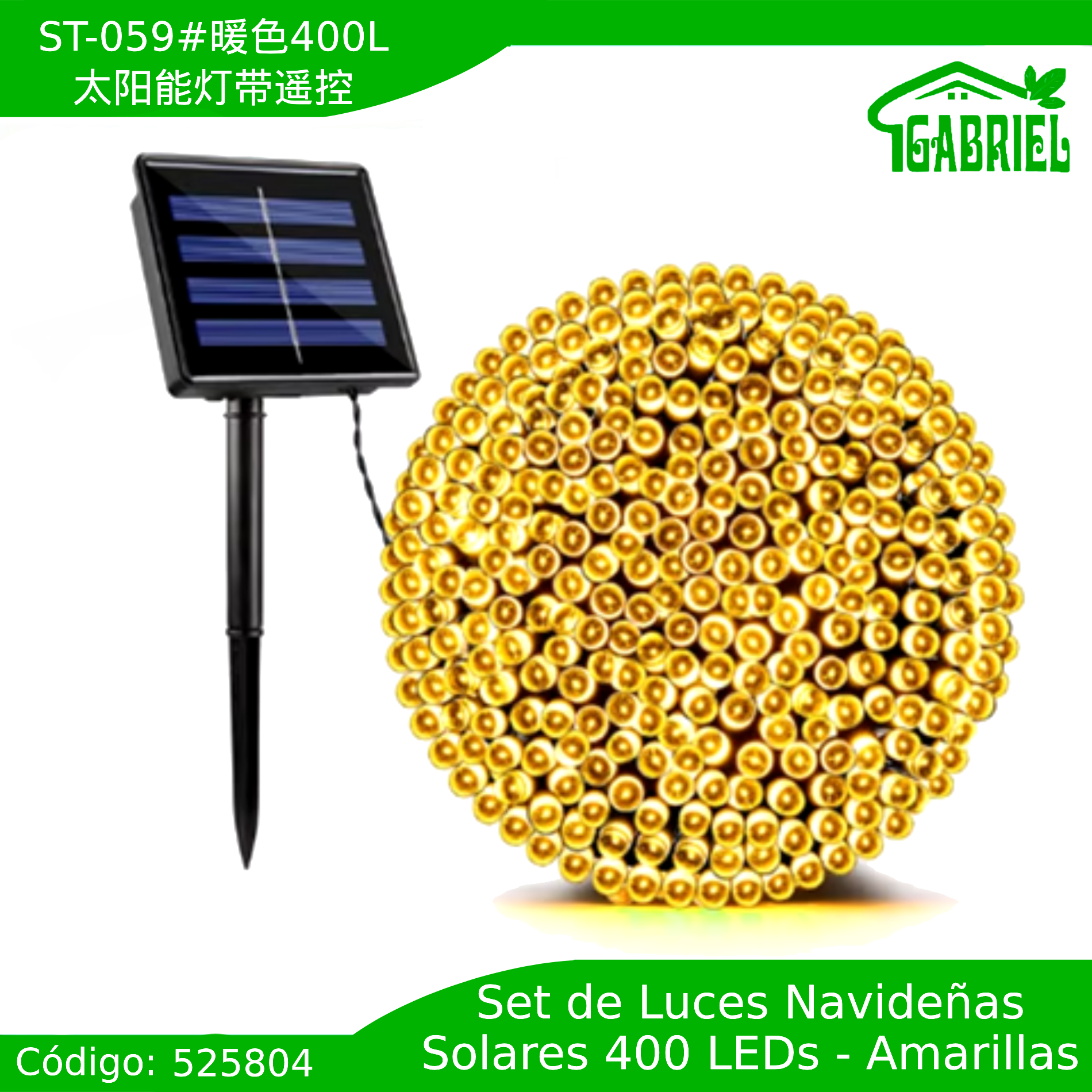 Set de 400 Luces LED Solares para Navidad – Luces Cálidas