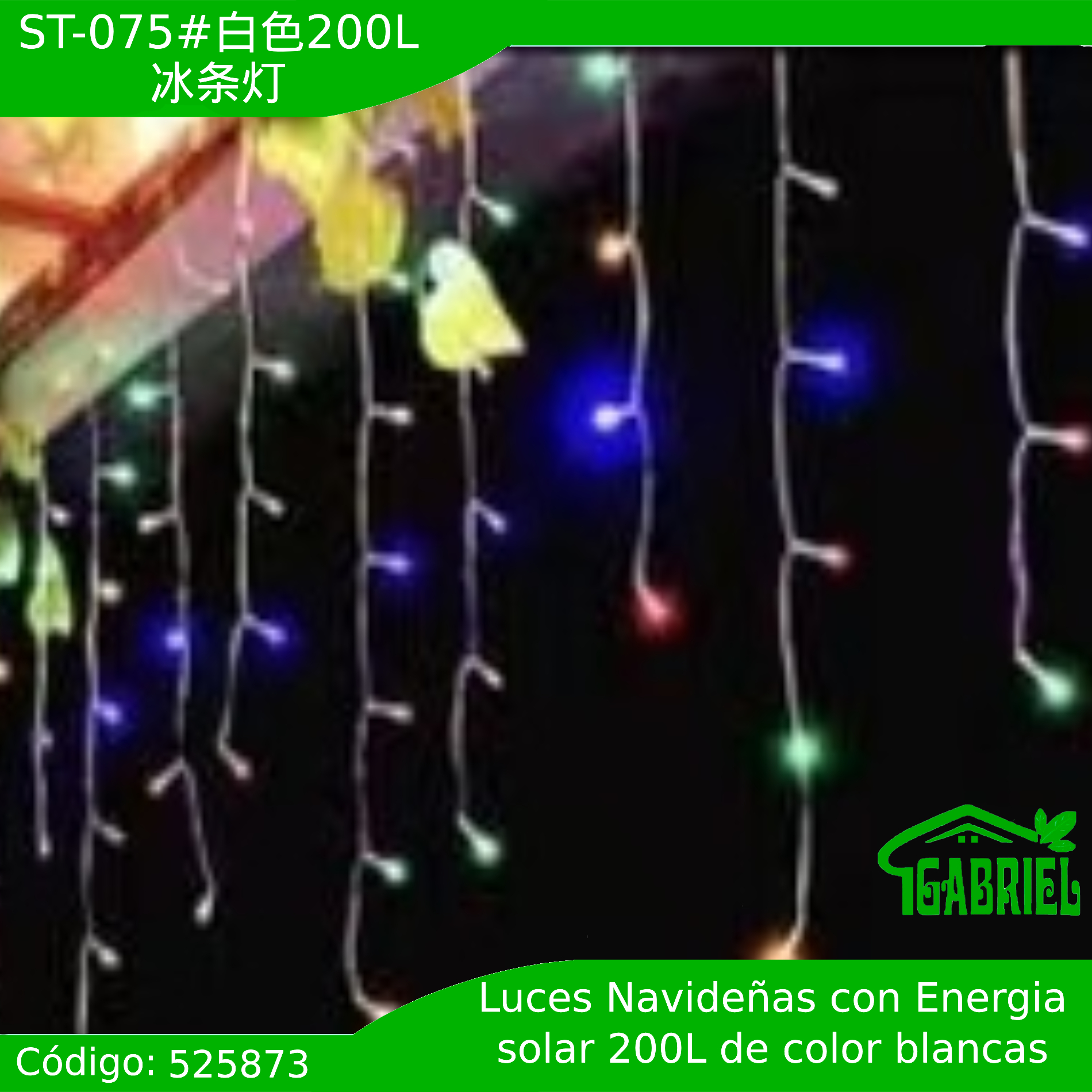 Luces Cascada de 200 LED de Luces Blancas con Energía solar.