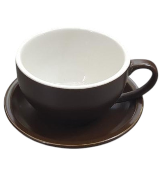 Taza con Plato de Porcelana Color Marrón – 350 ml