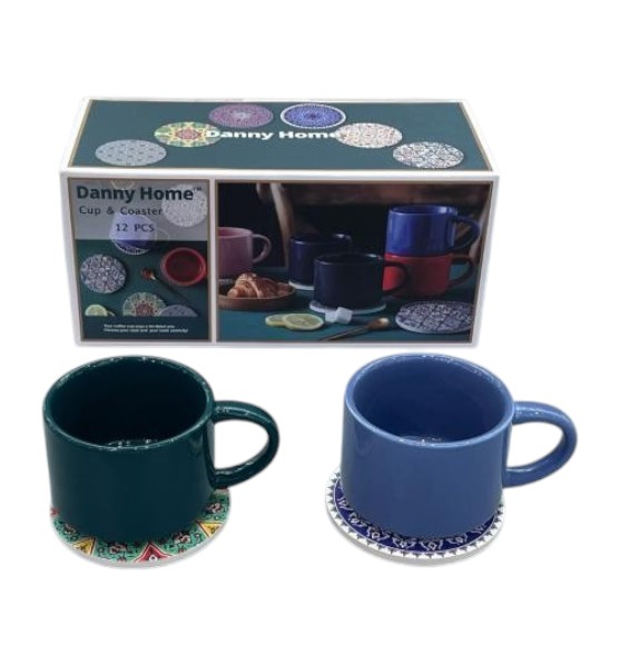 Set de 12 Piezas (6 Tazas + 6 Platos) Cerámica 9×9×7 cm y 10 cm