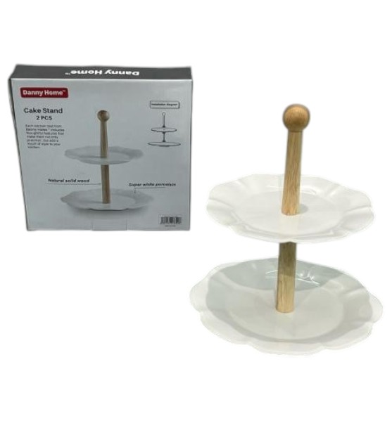 Set para Tortas 2 Piezas – Madera y Porcelana – Base para Repostería y Decoración