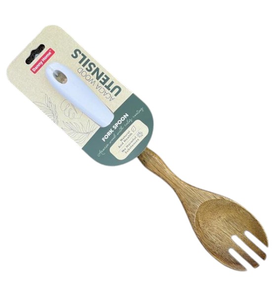 Tenedor para ensaladas de madera con mango blanco – 27 cm