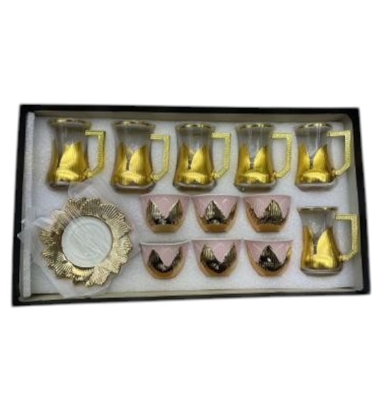 Set de Té Árabe de Lujo con Detalles Dorados y Rosados