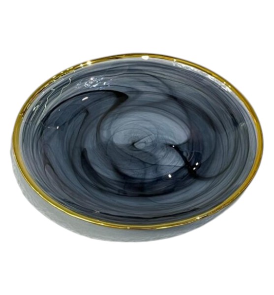 Plato Redondo Marmoleado con Borde Dorado – Estilo Moderno