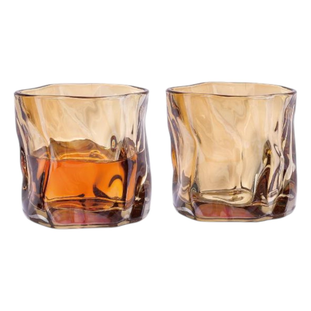 Set de 4 Vasos de Vidrio Ámbar 280 ml – Diseño Irregular Moderno