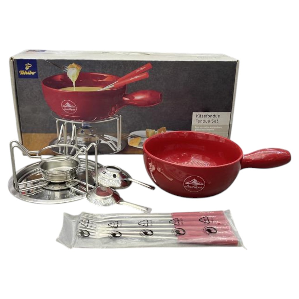 Set de Fondue 6 Piezas con Cacerola Roja 32×9 cm