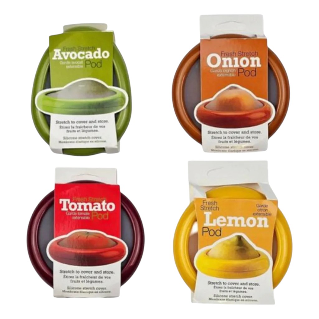 Set Conservador de Silicona Elástica para Frutas y Verduras – Cebolla, Limón, Tomate y Palta