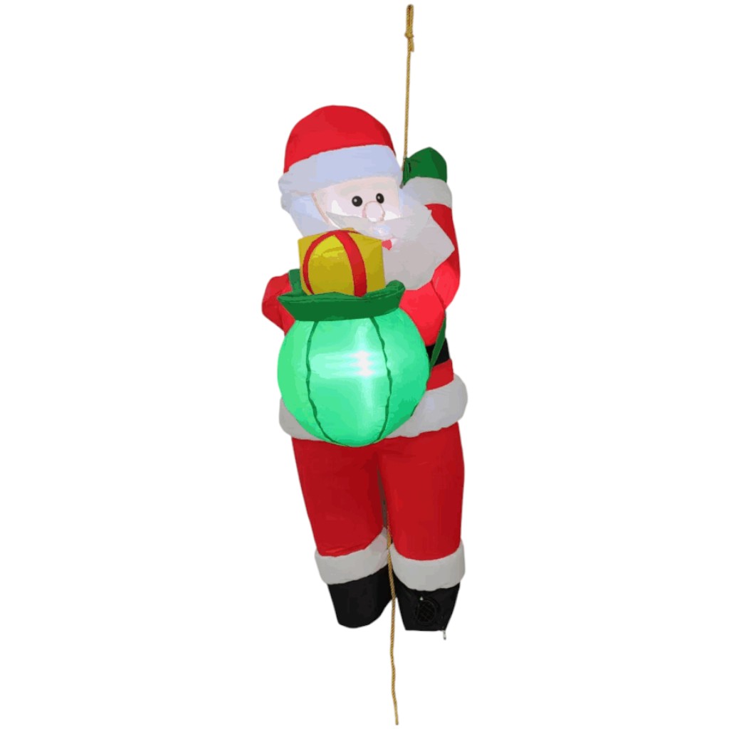 Inflable Navideño Viejo Pascuero Trepando Cuerda 120 cm con Luces – Decoración Interior/Exterior