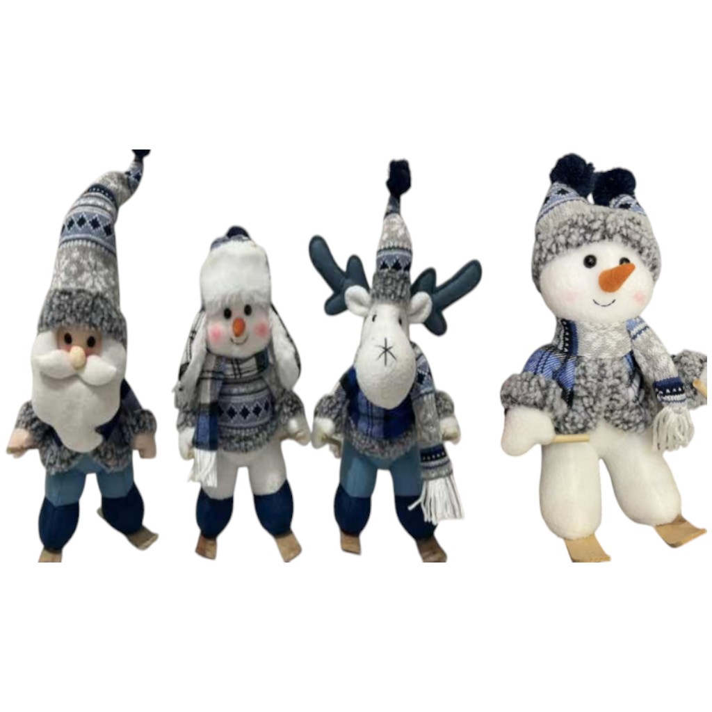 Muñeco Navideño Nórdico con Suéter y Esquís – 4 Modelos Surtidos – Santa, Reno y Muñeco de Nieve – Color Azul
