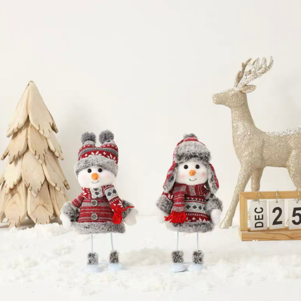 Muñeco de Nieve 33 cm con Piernas Resorte Rojo – 2 Modelos Surtidos, Adorno de Navidad para Mesa y Vitrina