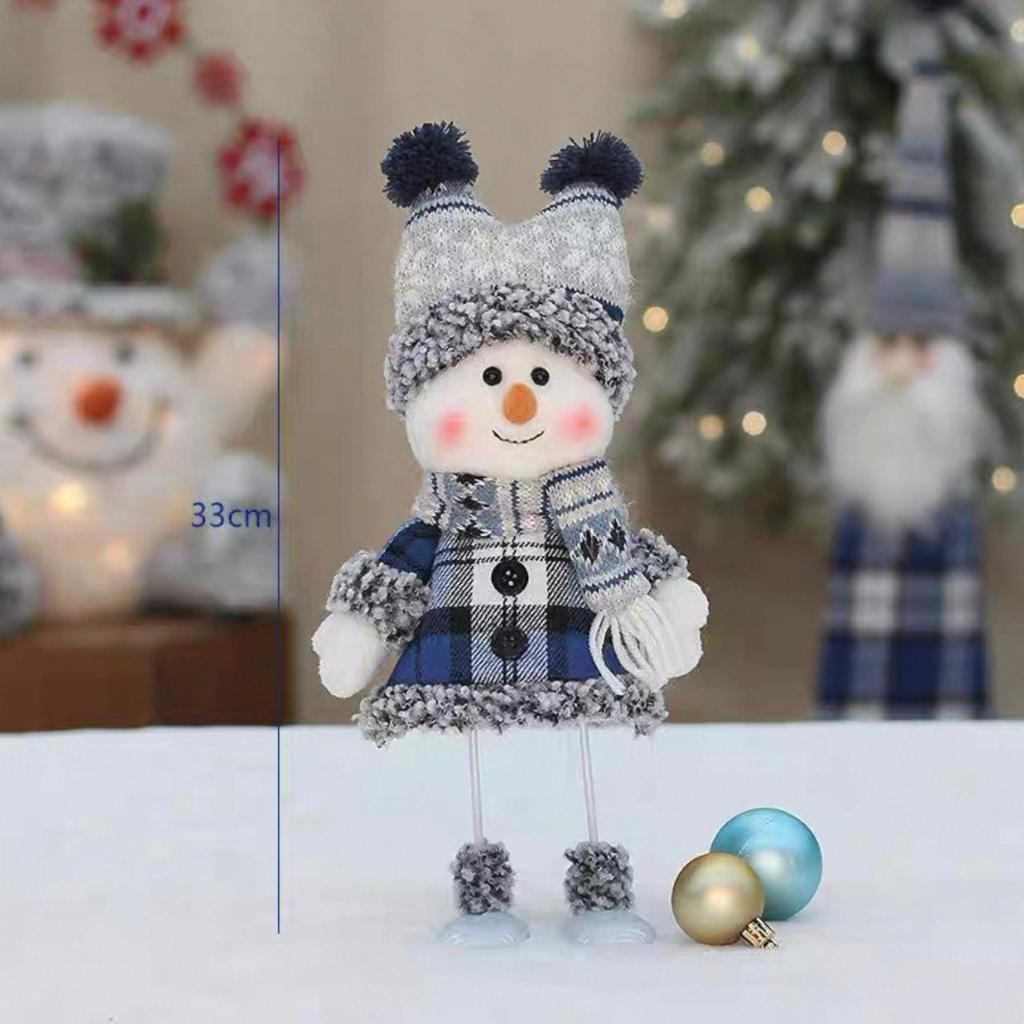 Muñeco de Nieve con Gorro Azul 33 cm – 2 Modelos Surtidos, Adorno de Navidad para Mesa y Vitrina