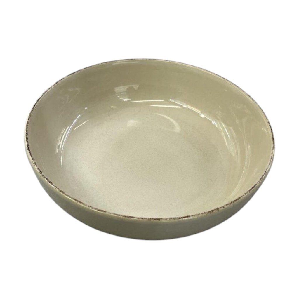 Plato Hondo de Porcelana 20×5 cm – Vajilla Beige con Borde Vintage