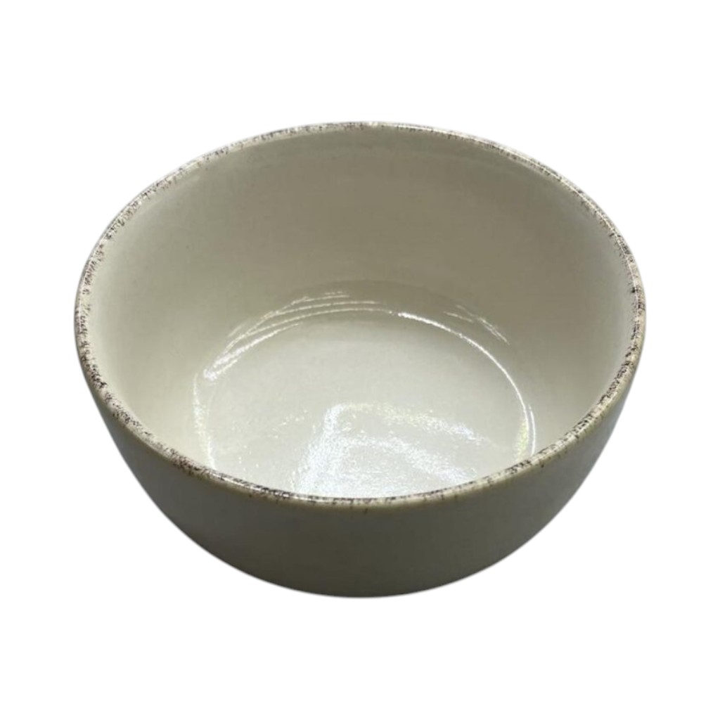 Bowl de Porcelana (15×7 cm) – Vajilla Beige con Borde Vintage