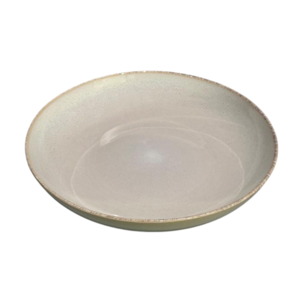Plato Hondo de Porcelana 33×6 cm – Vajilla Beige con Borde Vintage