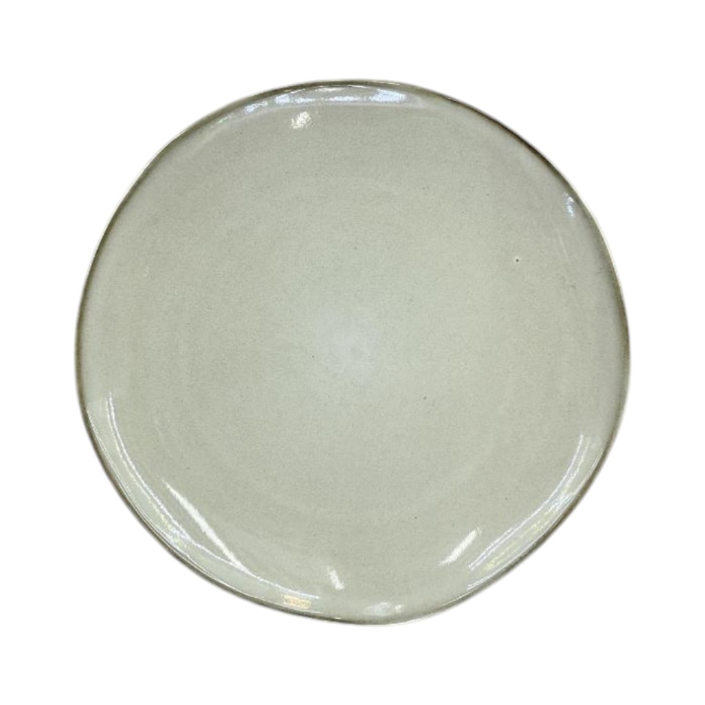 Plato de Porcelana (27×3 cm) – Beige Natural con Borde Dorado