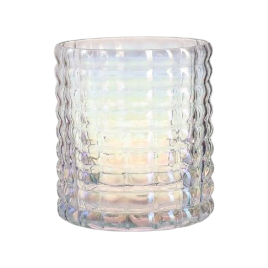 Set de 2 Vasos de Vidrio Texturizados (10×8 cm) – Iridiscente