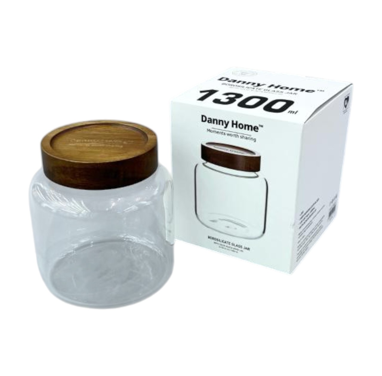 Frasco Hermético de Vidrio con Tapa de Madera – 1300 ml (13×14 cm)
