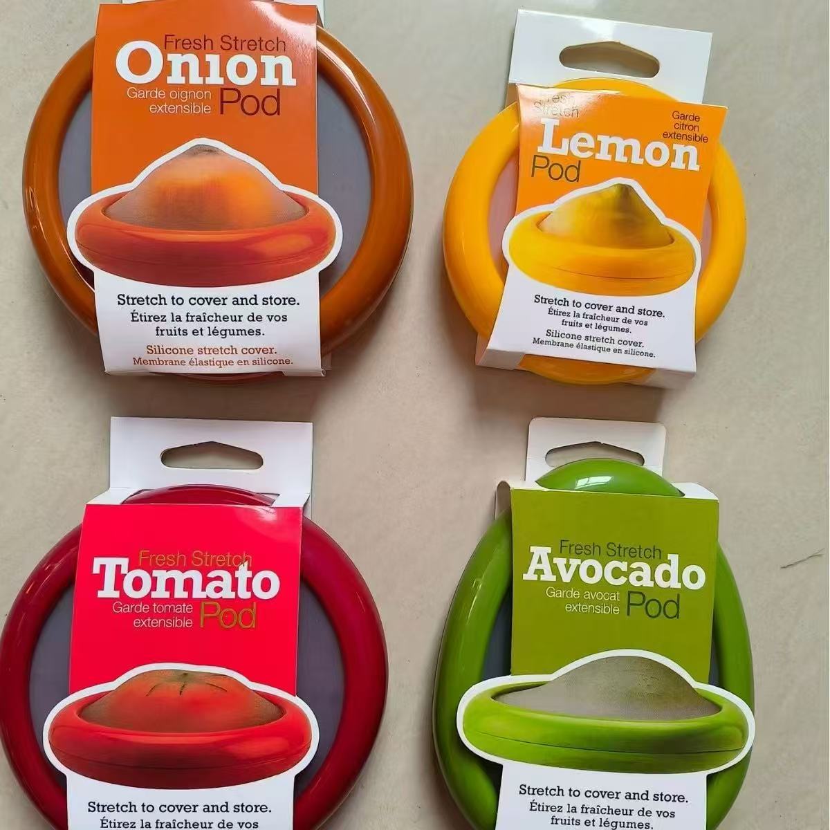 Set Conservador de Silicona Elástica para Frutas y Verduras – Cebolla, Limón, Tomate y Palta