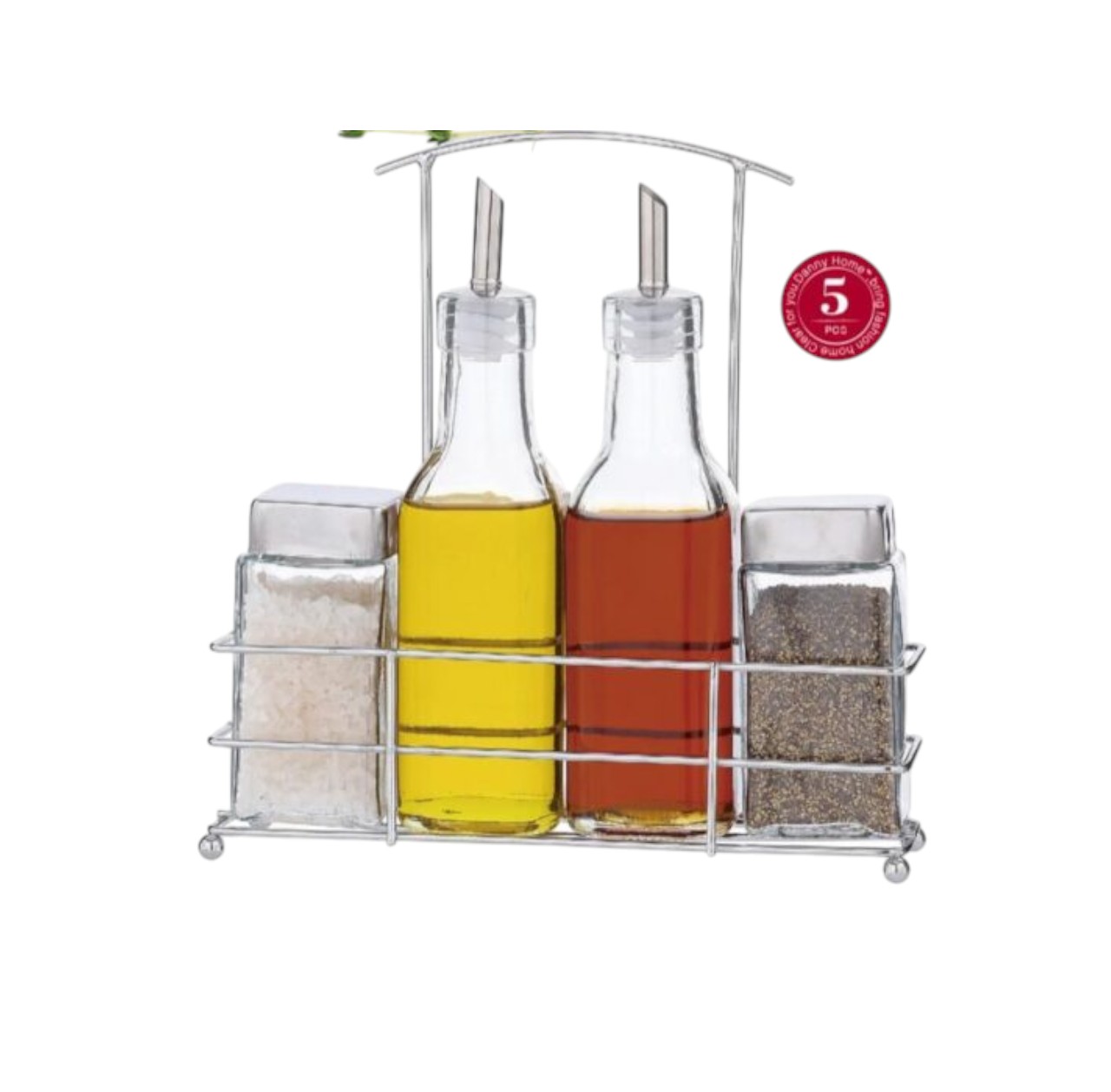 Set de Botellas y Condimenteros con Base – Juego de Condimentos 5 Piezas para Cocina