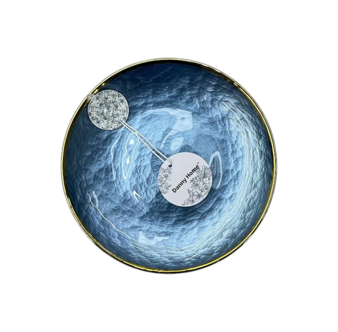 Plato de Cerámica Vitrea Azul con Borde Dorado 21×2 cm
