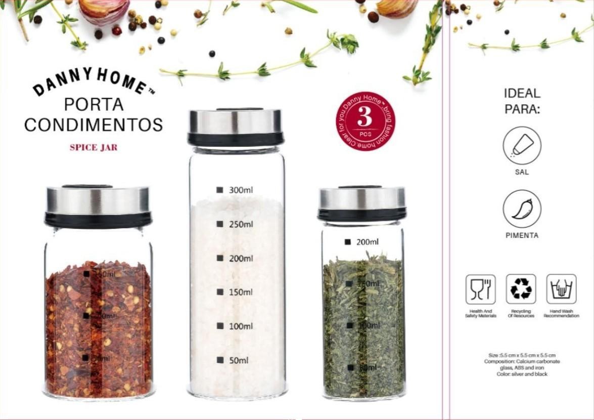 Set de 3 frascos para especias de 150, 200 y 300 ml