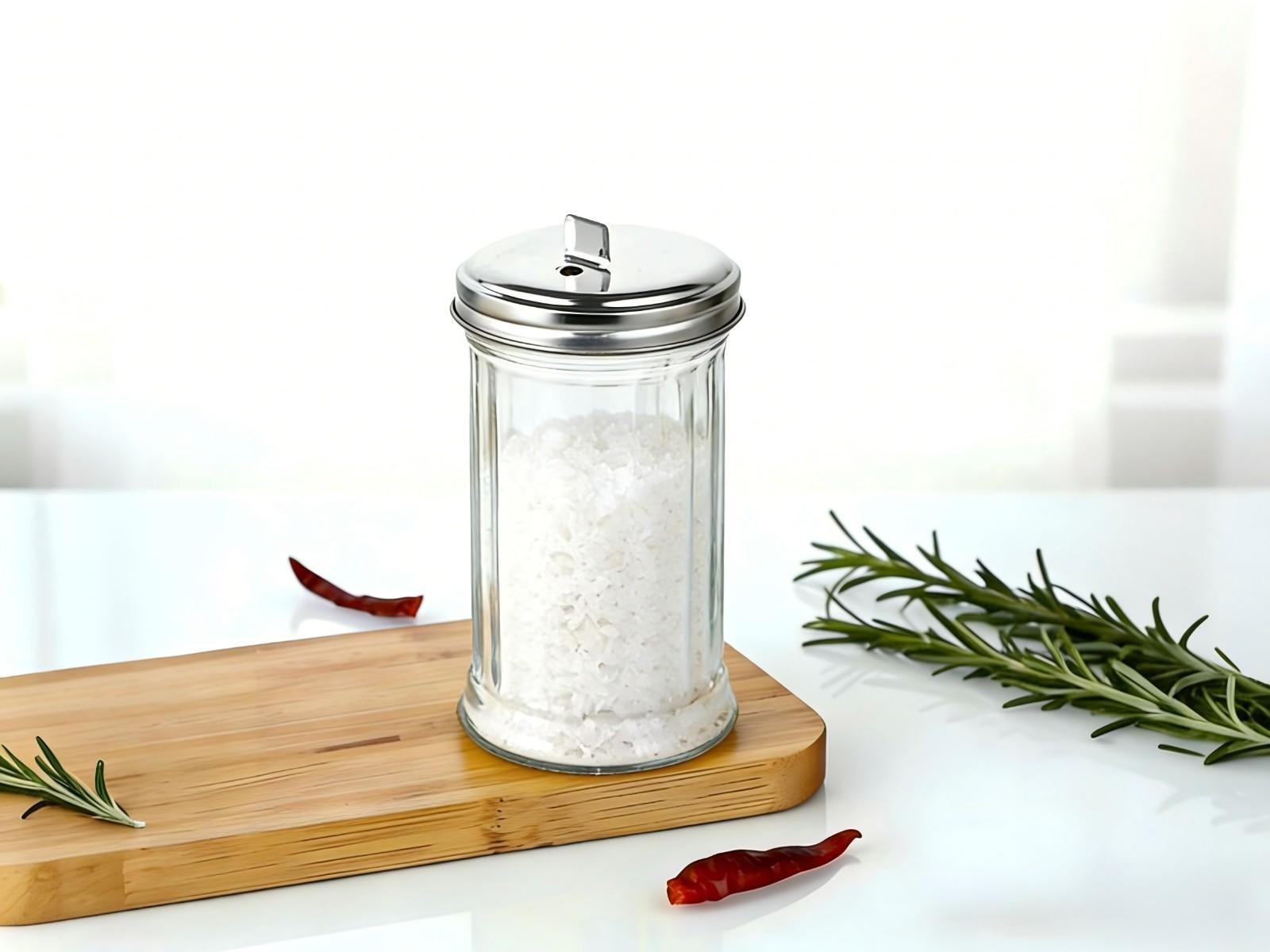 Condimentero de vidrio con tapa dosificadora de 330 ml