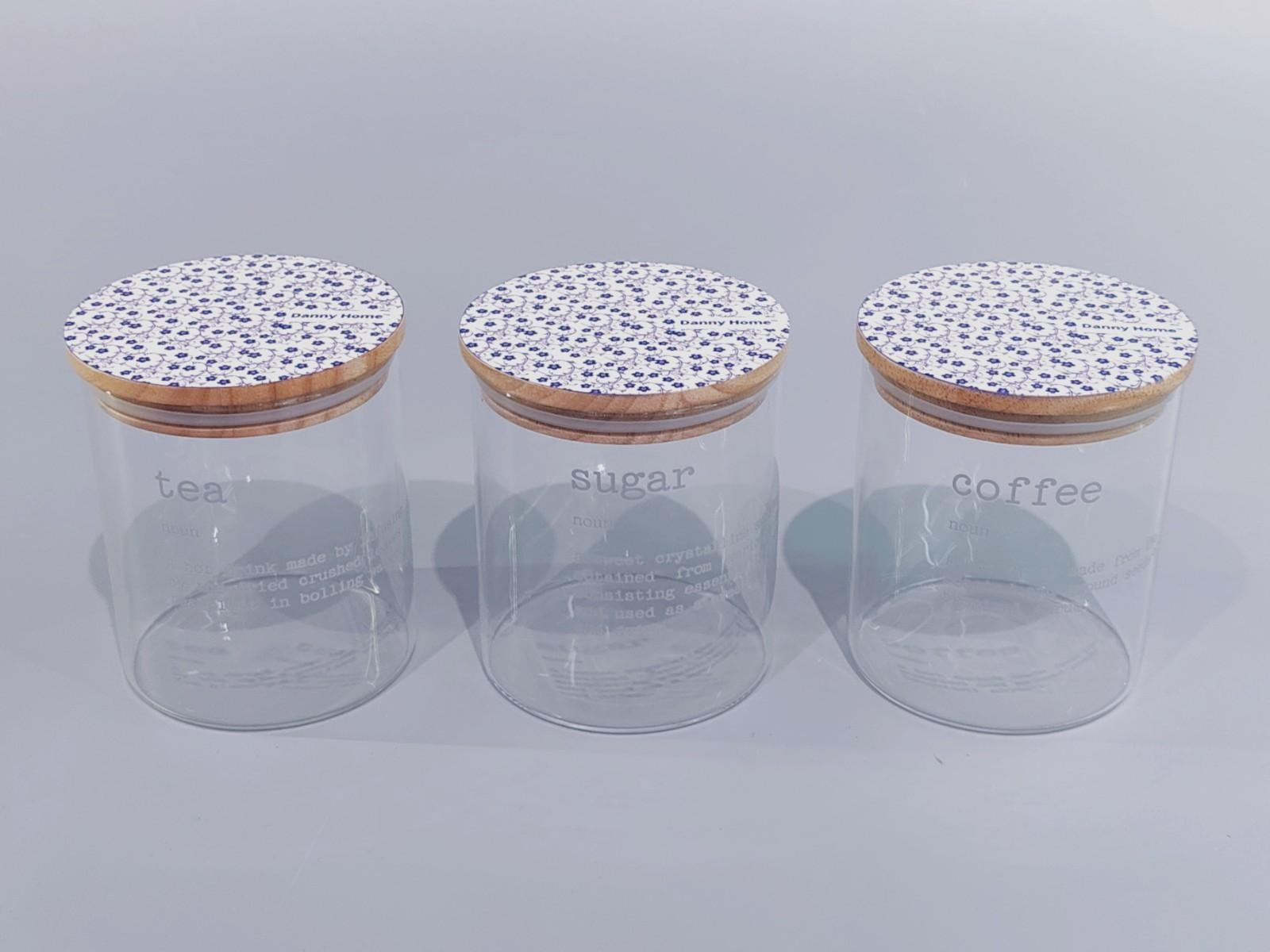 Set de 3 frascos herméticos de vidrio con tapas decoradas de 750 ml