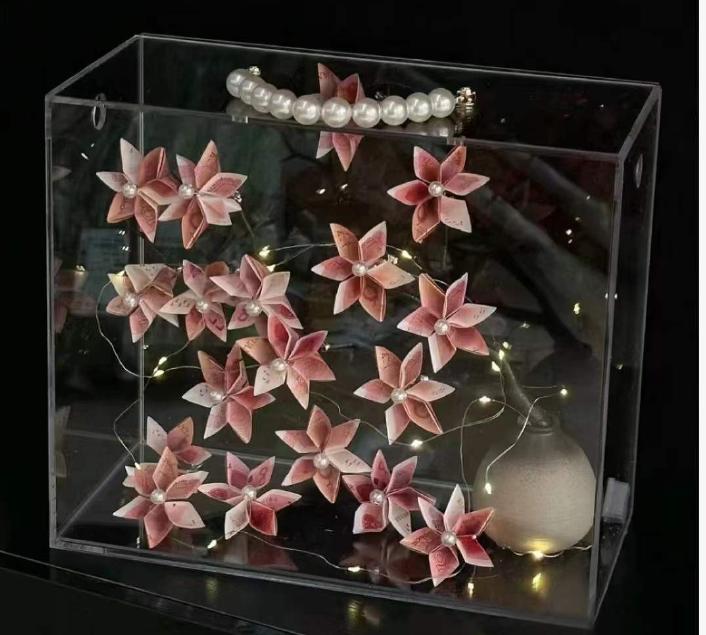 Set de 3 cajas acrílicas para flores con asa