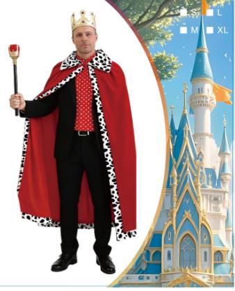 Capa de rey roja con borde blanco para disfraces